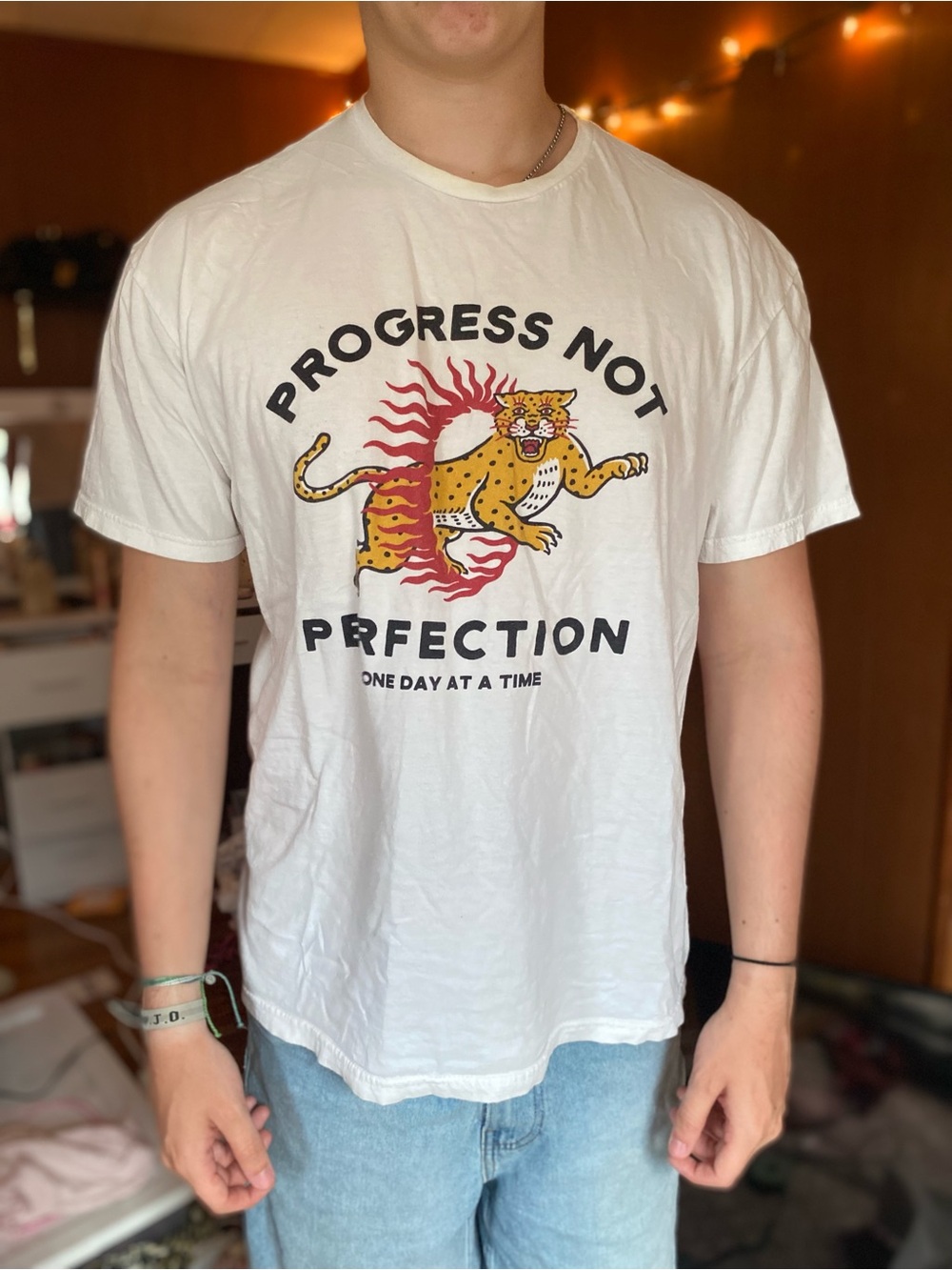 White 'Progress Not Perfection' Graphic Tee